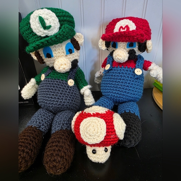 Hand Crafted Other - Mario AND Luigi AND 1 UP Mushroom Crochet Set